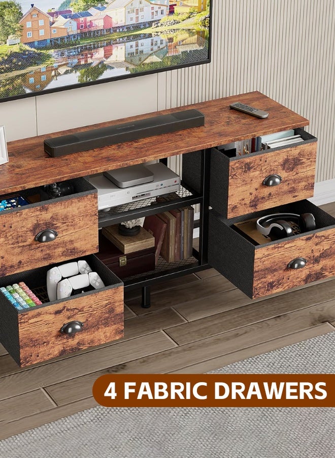 مساحة عمار حامل تلفزيون بمقاس 120 × 30 × 55 سم مع أدراج قماشية، طاولة تلفزيون بتصميم صناعي بأرجل معدنية وسطح من الخشب المصمم هندسيًا، مركز ترفيهي لغرفة المعيشة. - Image 4